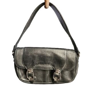 Cole Haan black leather shoulder bag, purse. Metal accent